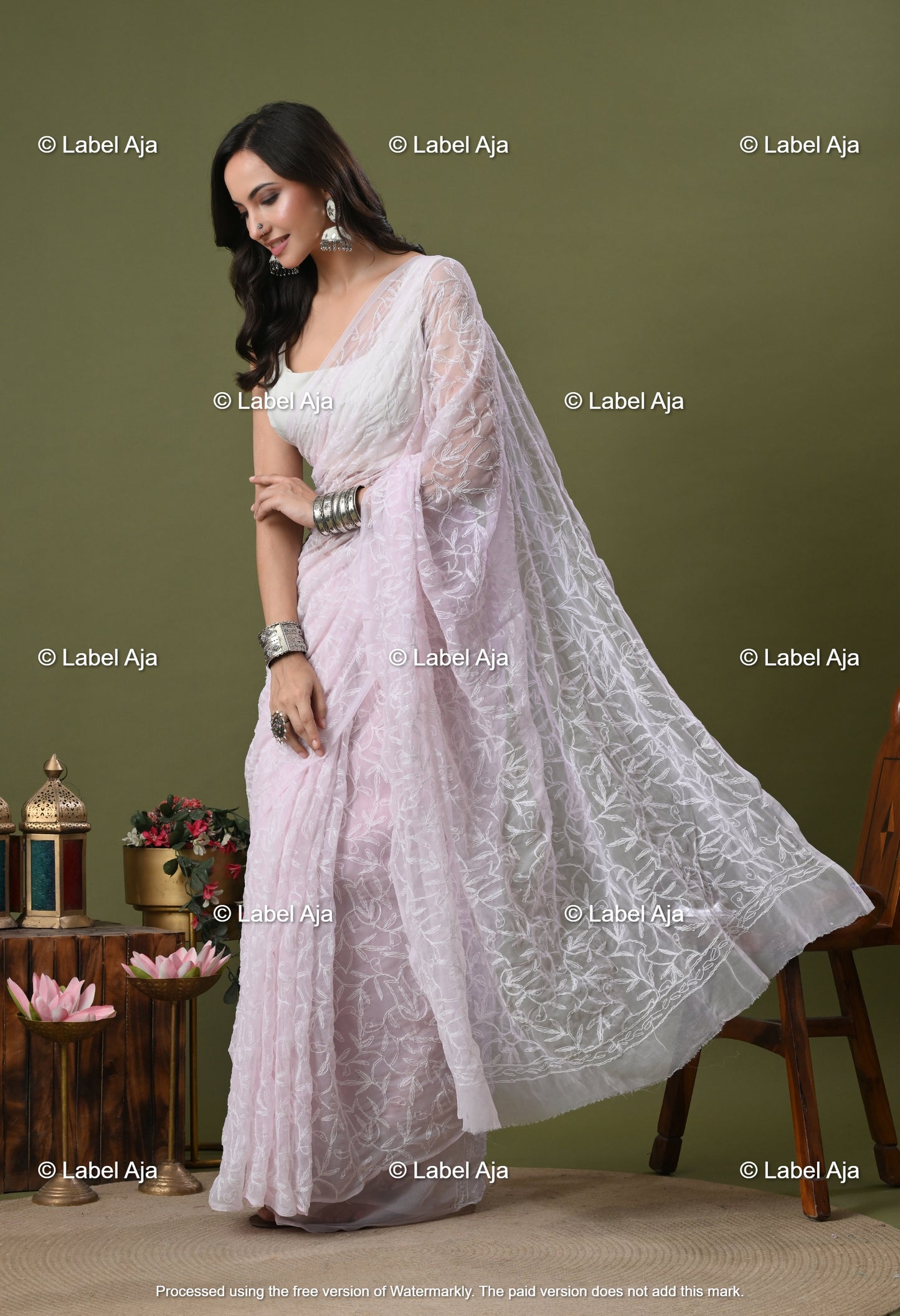Georgette tepchi work Saree with Attached Blouse Piece