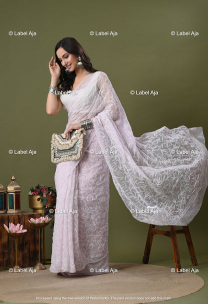 Georgette tepchi work Saree with Attached Blouse Piece