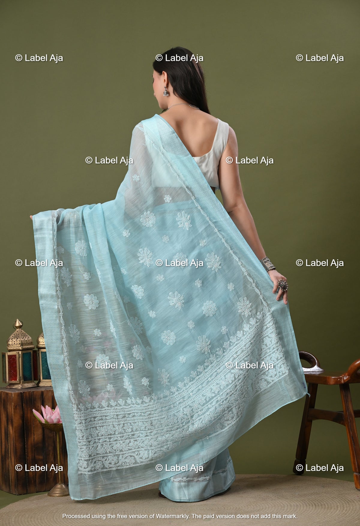 Chanderi Silk Chikankari Saree with Attached Blouse Piece