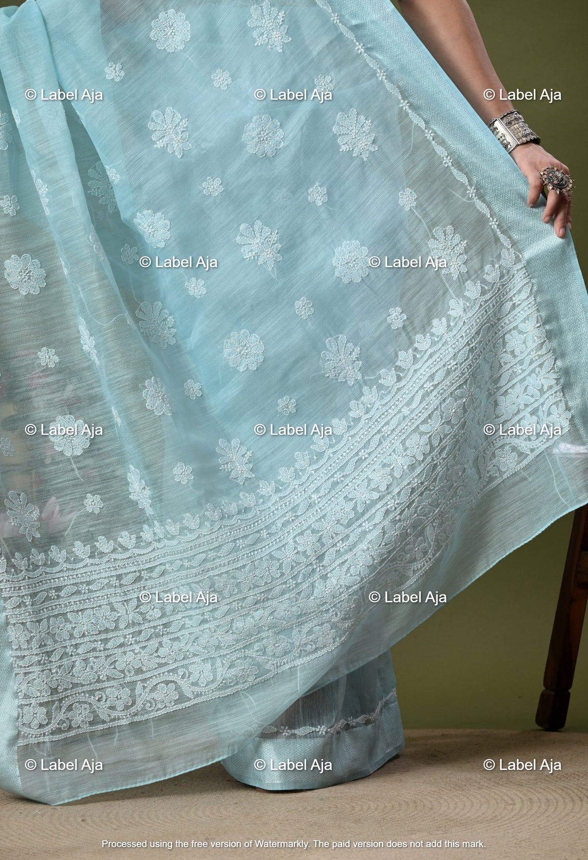 Chanderi Silk Chikankari Saree with Attached Blouse Piece