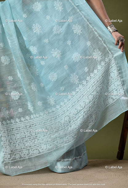 Chanderi Silk Chikankari Saree with Attached Blouse Piece