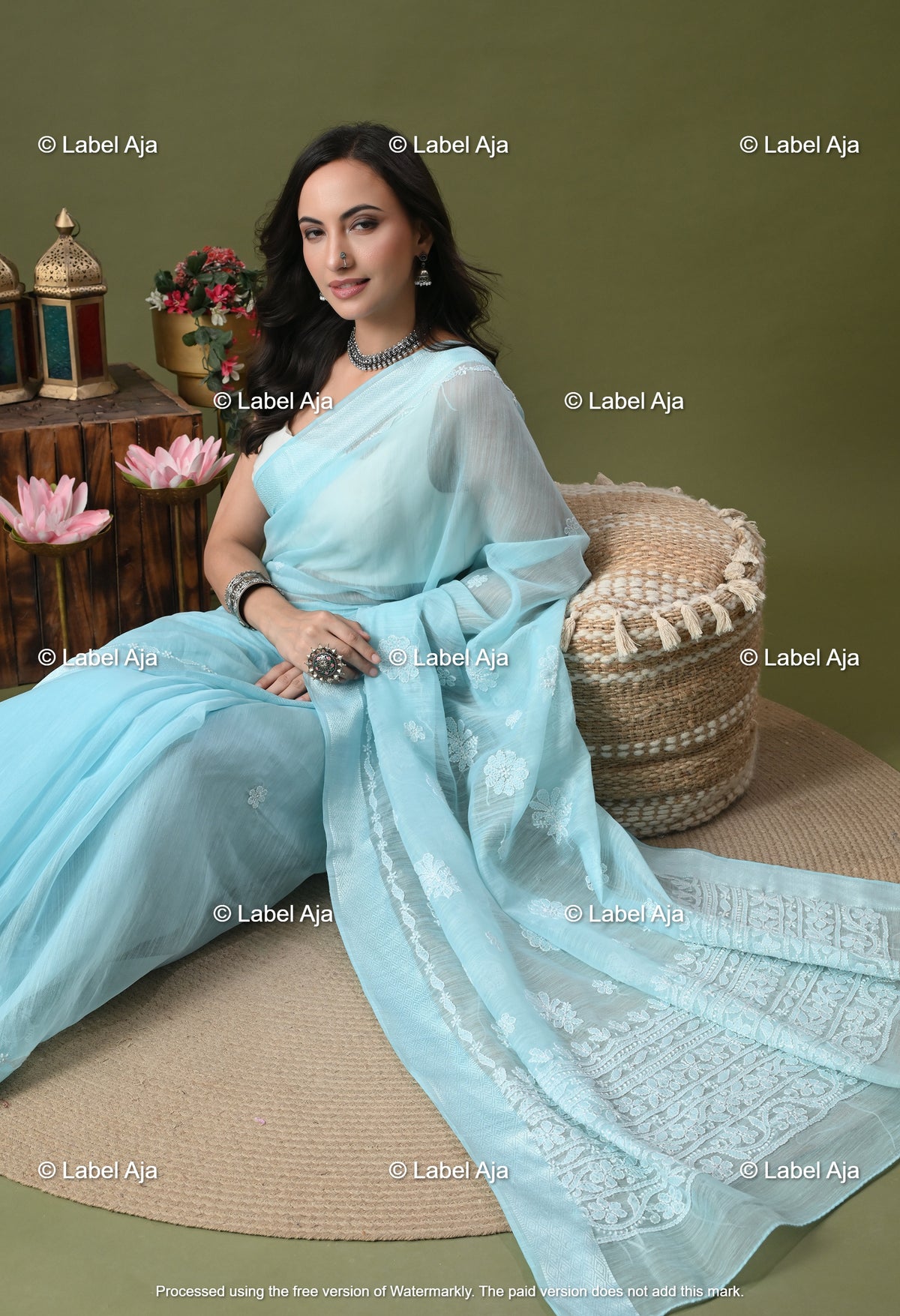 Chanderi Silk Chikankari Saree with Attached Blouse Piece
