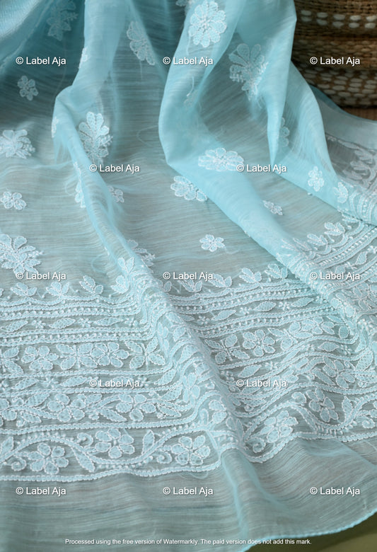 Chanderi Silk Chikankari Saree with Attached Blouse Piece