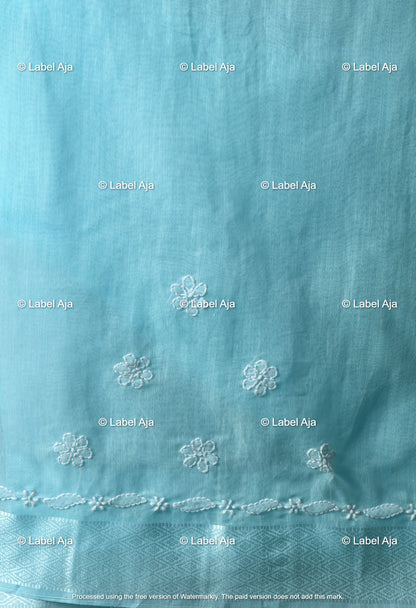 Chanderi Silk Chikankari Saree with Attached Blouse Piece