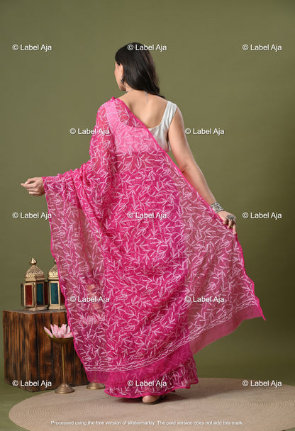 Georgette tepchi work Saree with Attached Blouse Piece