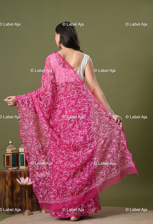 Georgette All-over work Chikankari Saree with Attached Blouse Piece