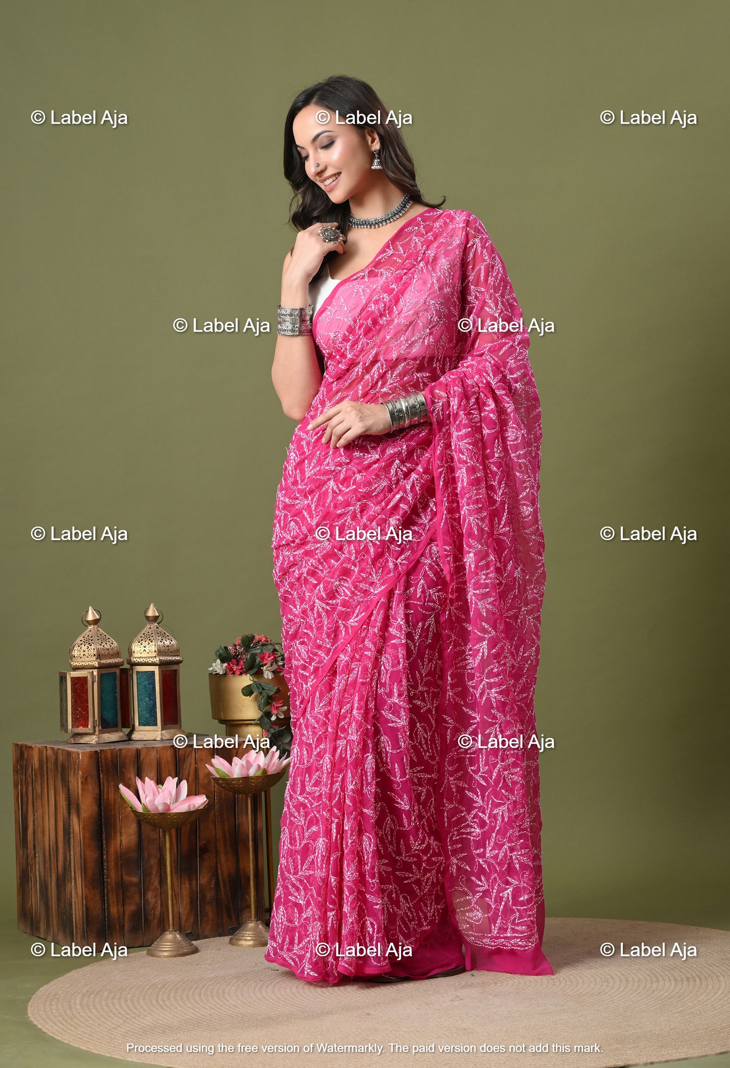 Georgette tepchi work Saree with Attached Blouse Piece