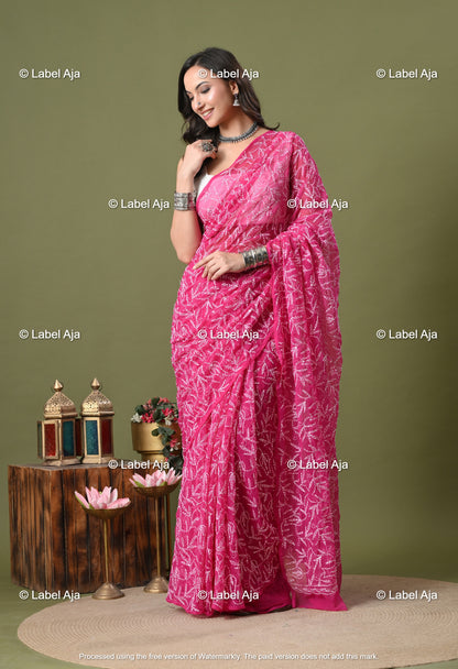 Georgette tepchi work Saree with Attached Blouse Piece