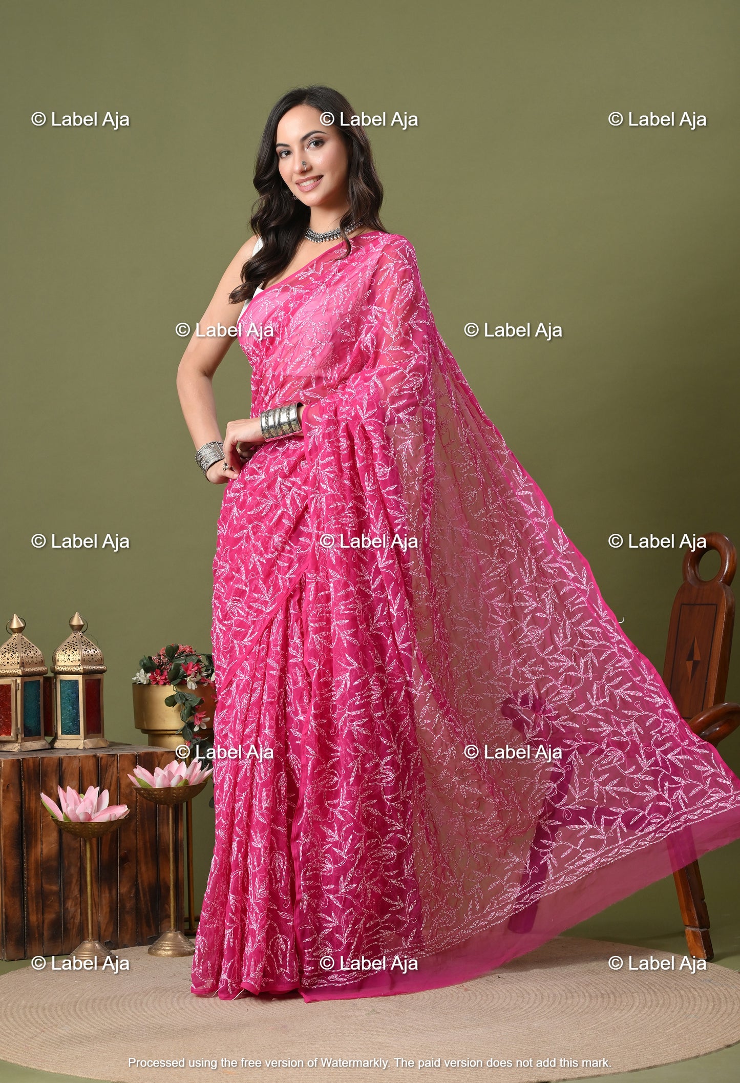 Georgette tepchi work Saree with Attached Blouse Piece