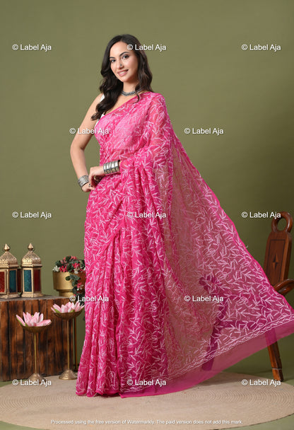 Georgette tepchi work Saree with Attached Blouse Piece