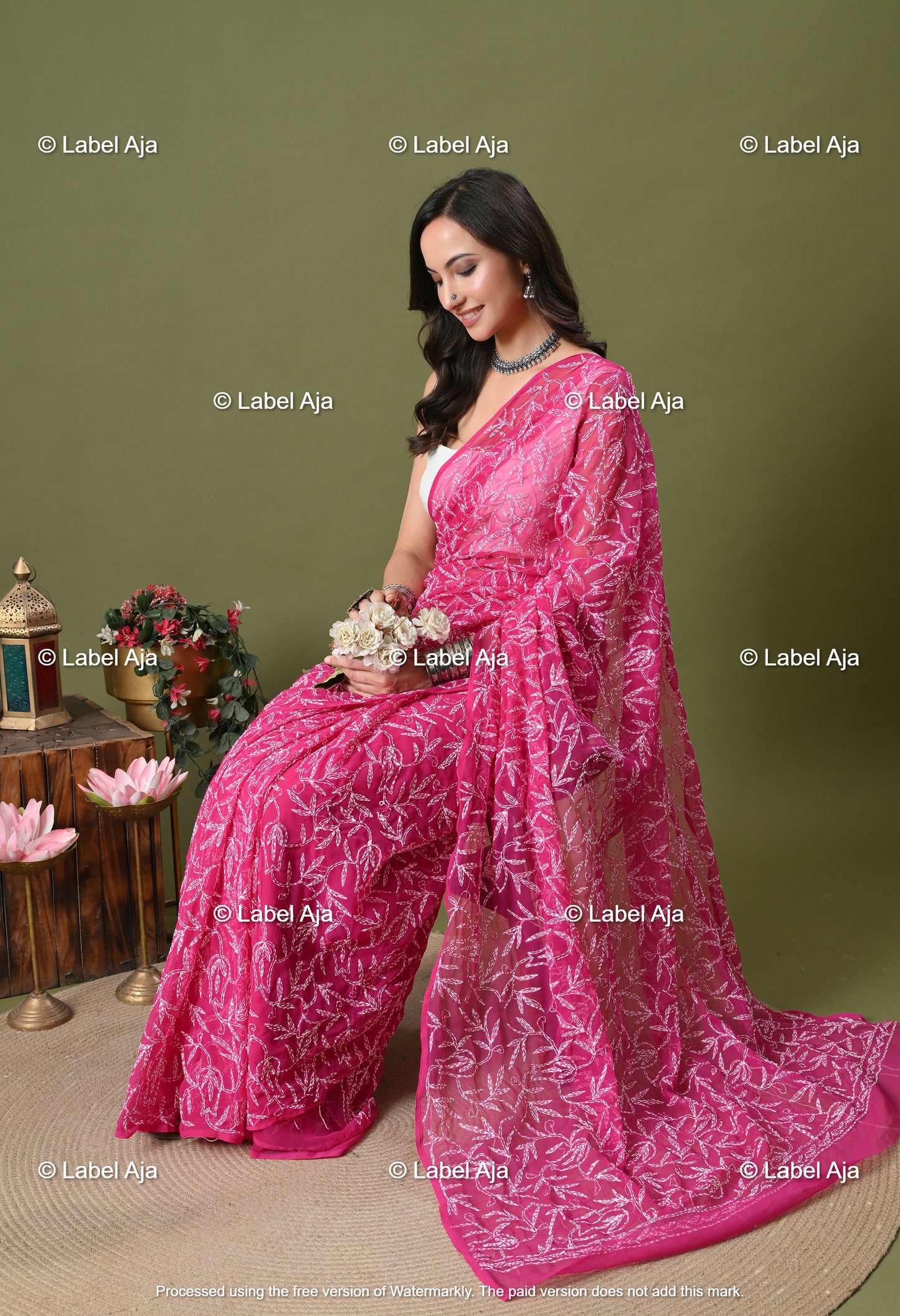 Georgette tepchi work Saree with Attached Blouse Piece