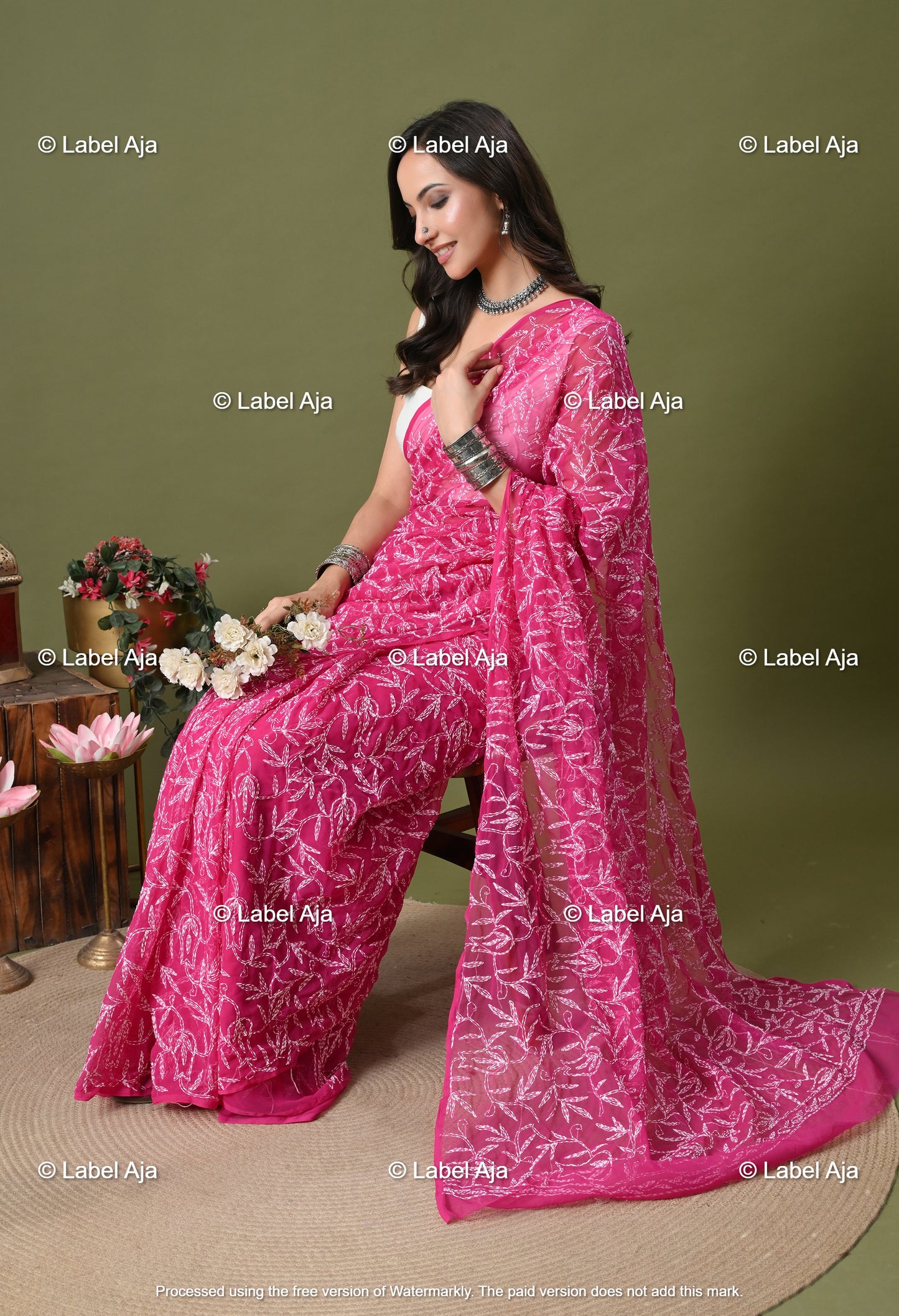 Georgette tepchi work Saree with Attached Blouse Piece