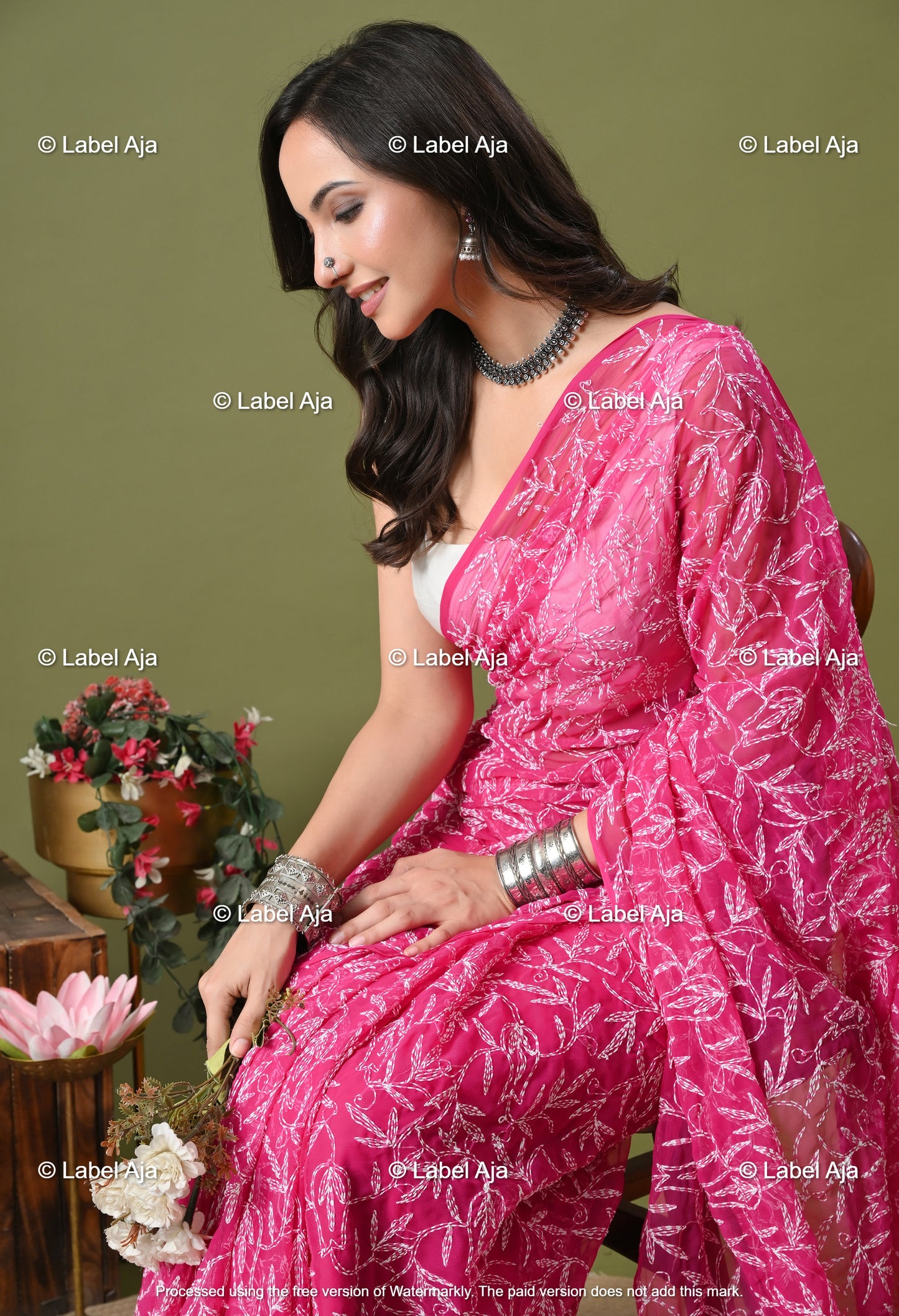 Georgette tepchi work Saree with Attached Blouse Piece