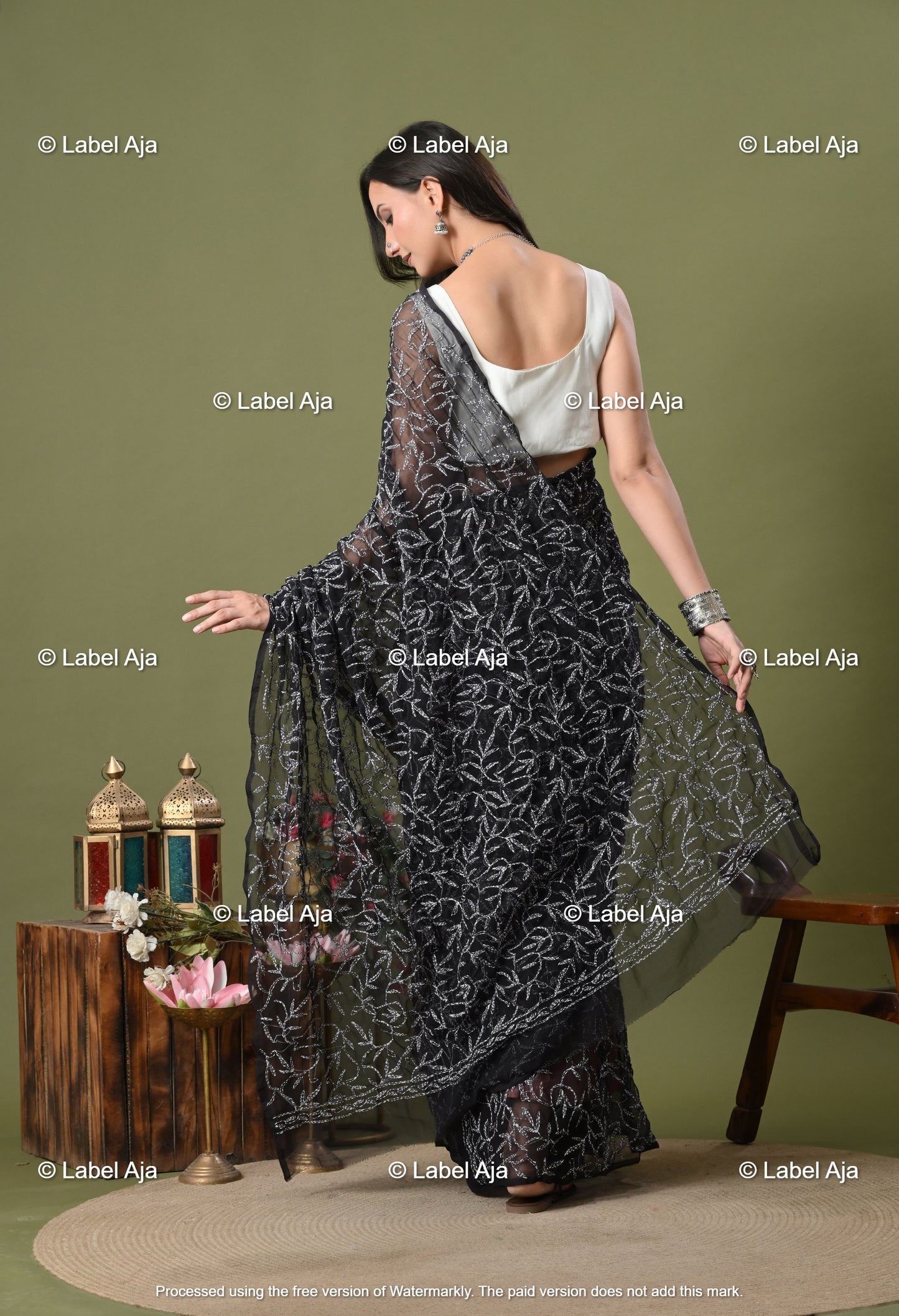 Georgette tepchi work Saree with Attached Blouse Piece