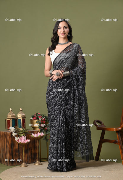 Georgette tepchi work Saree with Attached Blouse Piece