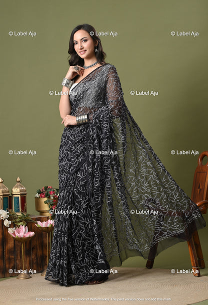 Georgette tepchi work Saree with Attached Blouse Piece