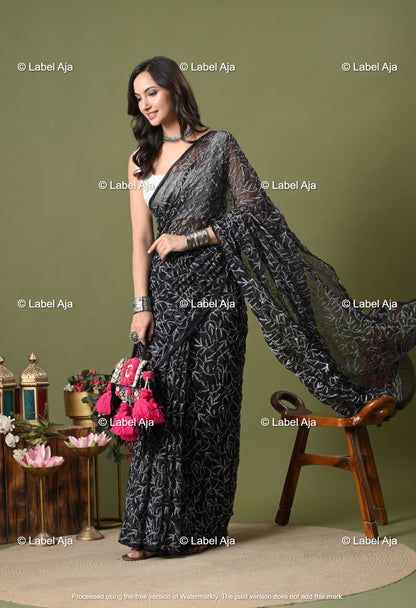 Georgette tepchi work Saree with Attached Blouse Piece