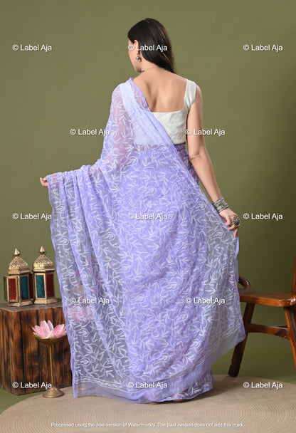 Georgette tepchi work Saree with Attached Blouse Piece