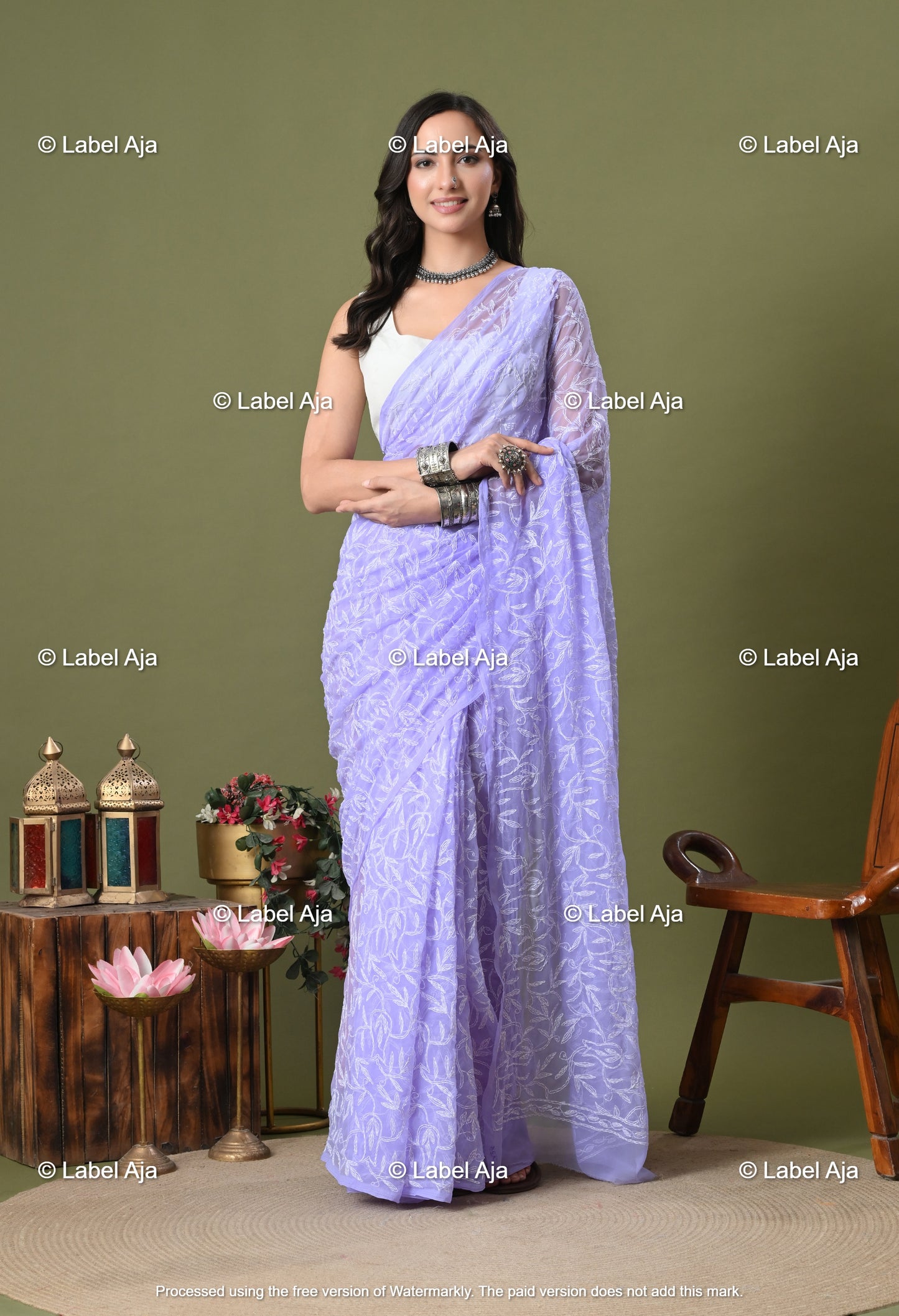 Georgette tepchi work Saree with Attached Blouse Piece