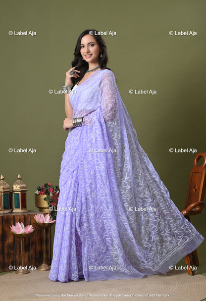Georgette tepchi work Saree with Attached Blouse Piece