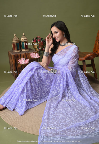 Georgette tepchi work Saree with Attached Blouse Piece