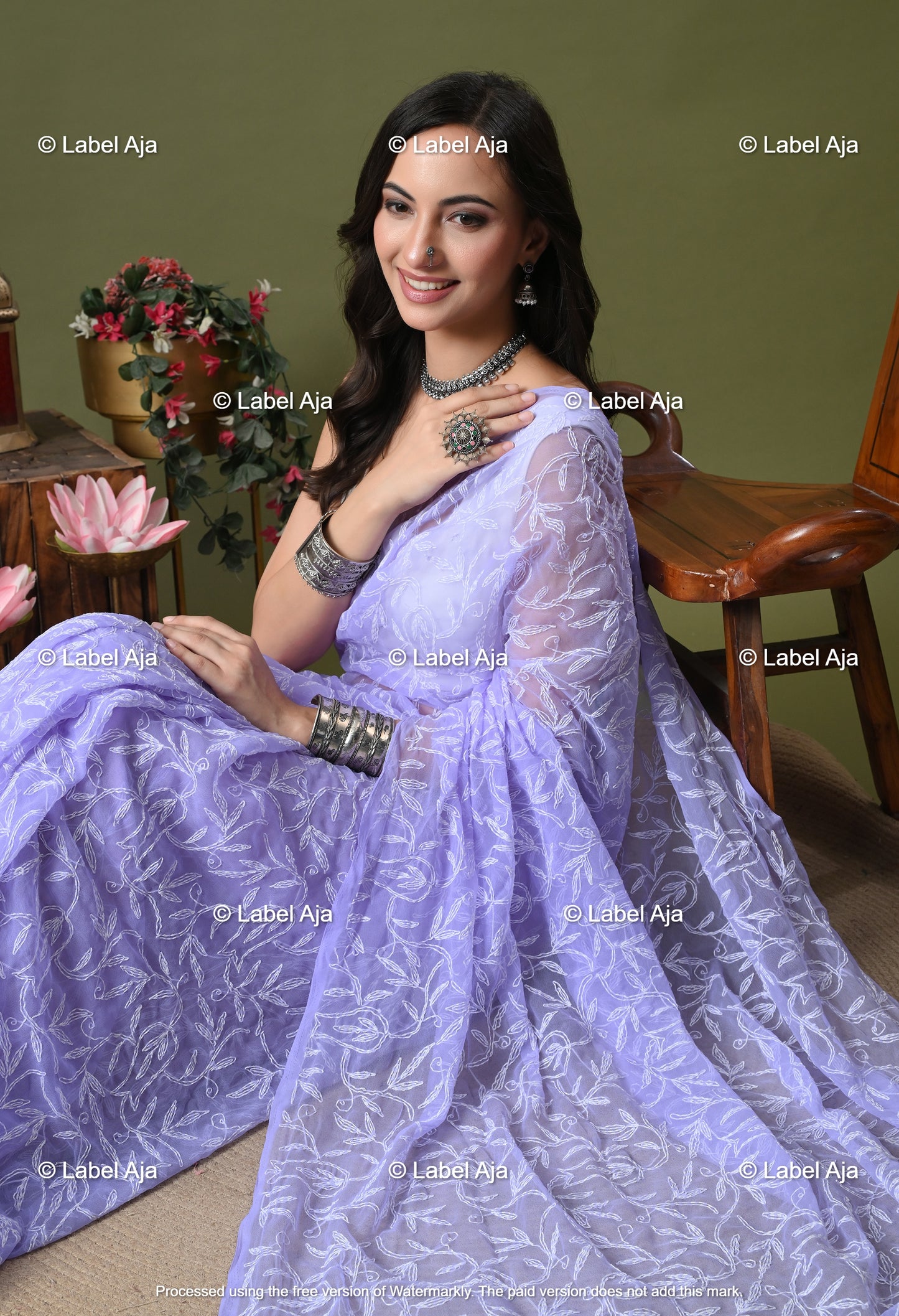 Georgette tepchi work Saree with Attached Blouse Piece