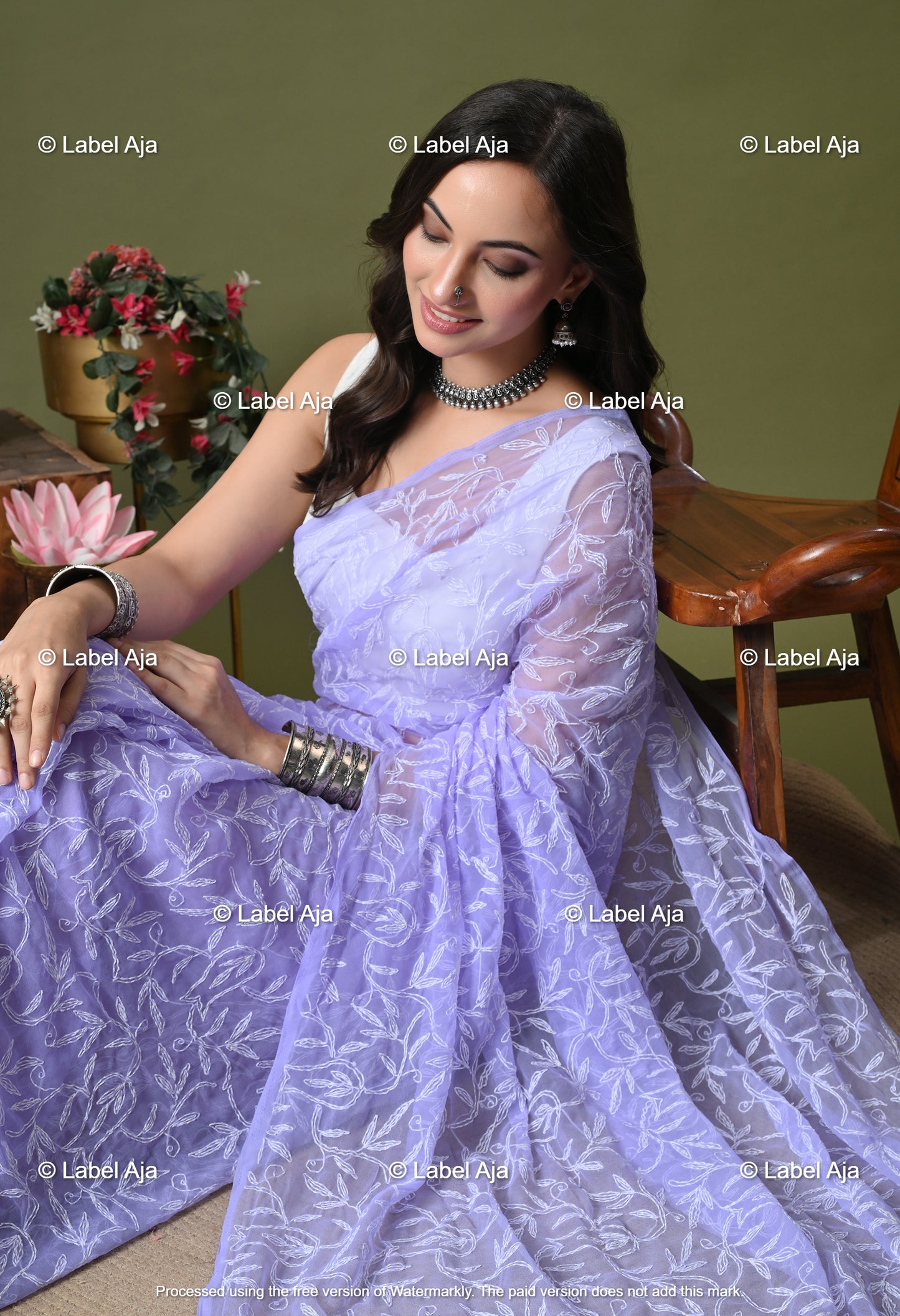 Georgette tepchi work Saree with Attached Blouse Piece