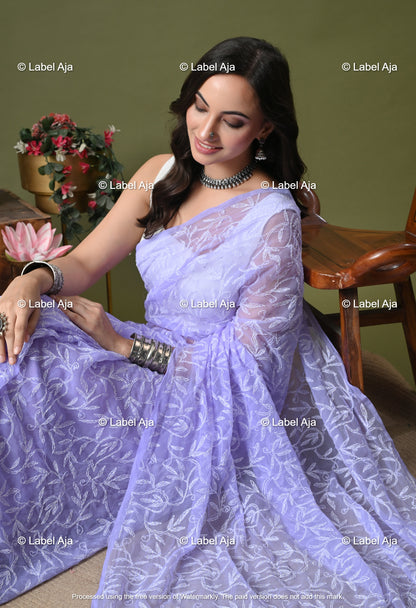 Georgette tepchi work Saree with Attached Blouse Piece