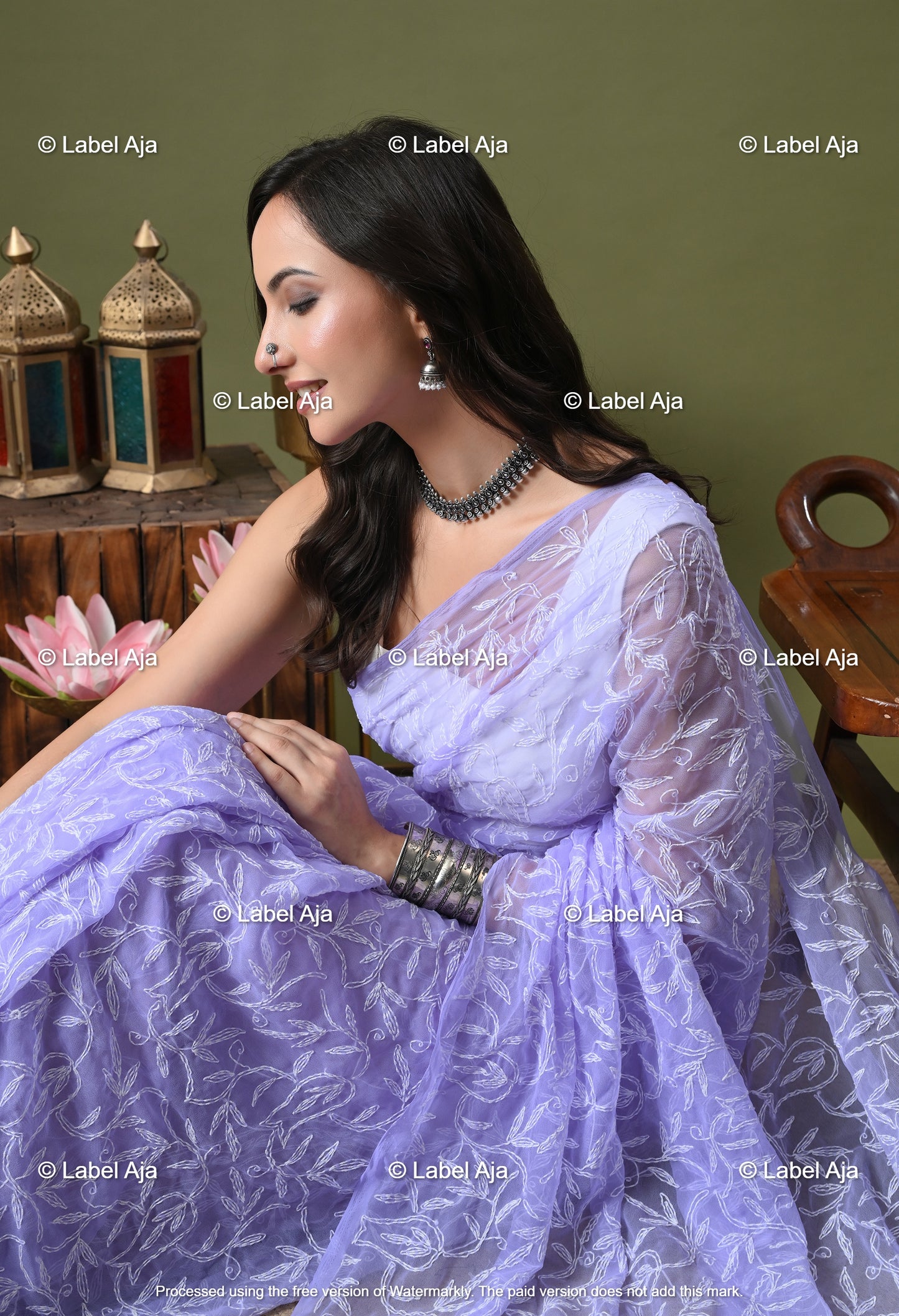 Georgette tepchi work Saree with Attached Blouse Piece