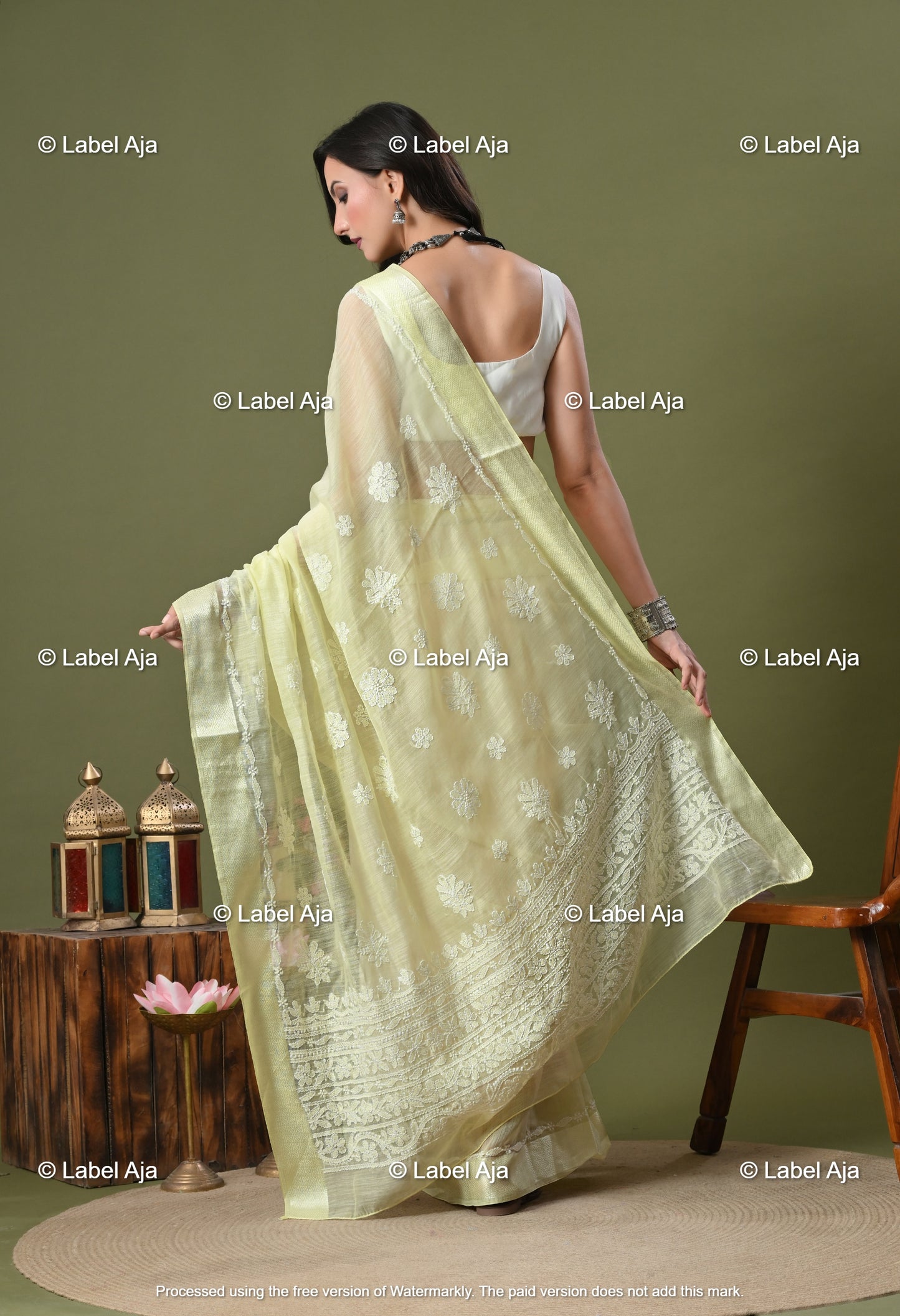 Chanderi Silk Chikankari Saree with Attached Blouse Piece