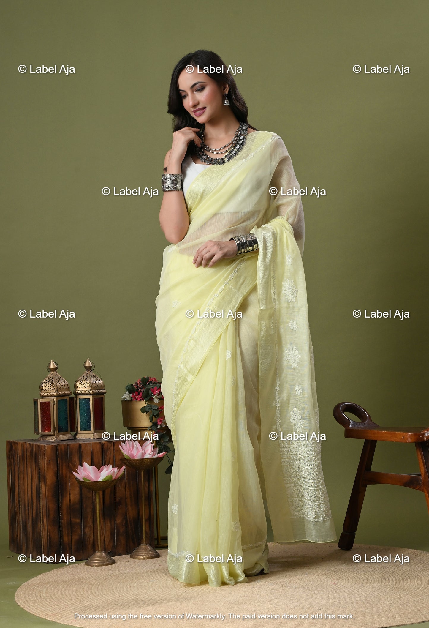Chanderi Silk Chikankari Saree with Attached Blouse Piece