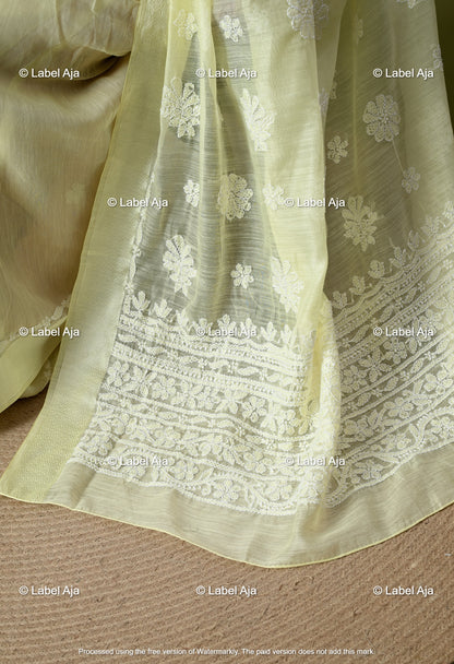 Chanderi Silk Chikankari Saree with Attached Blouse Piece