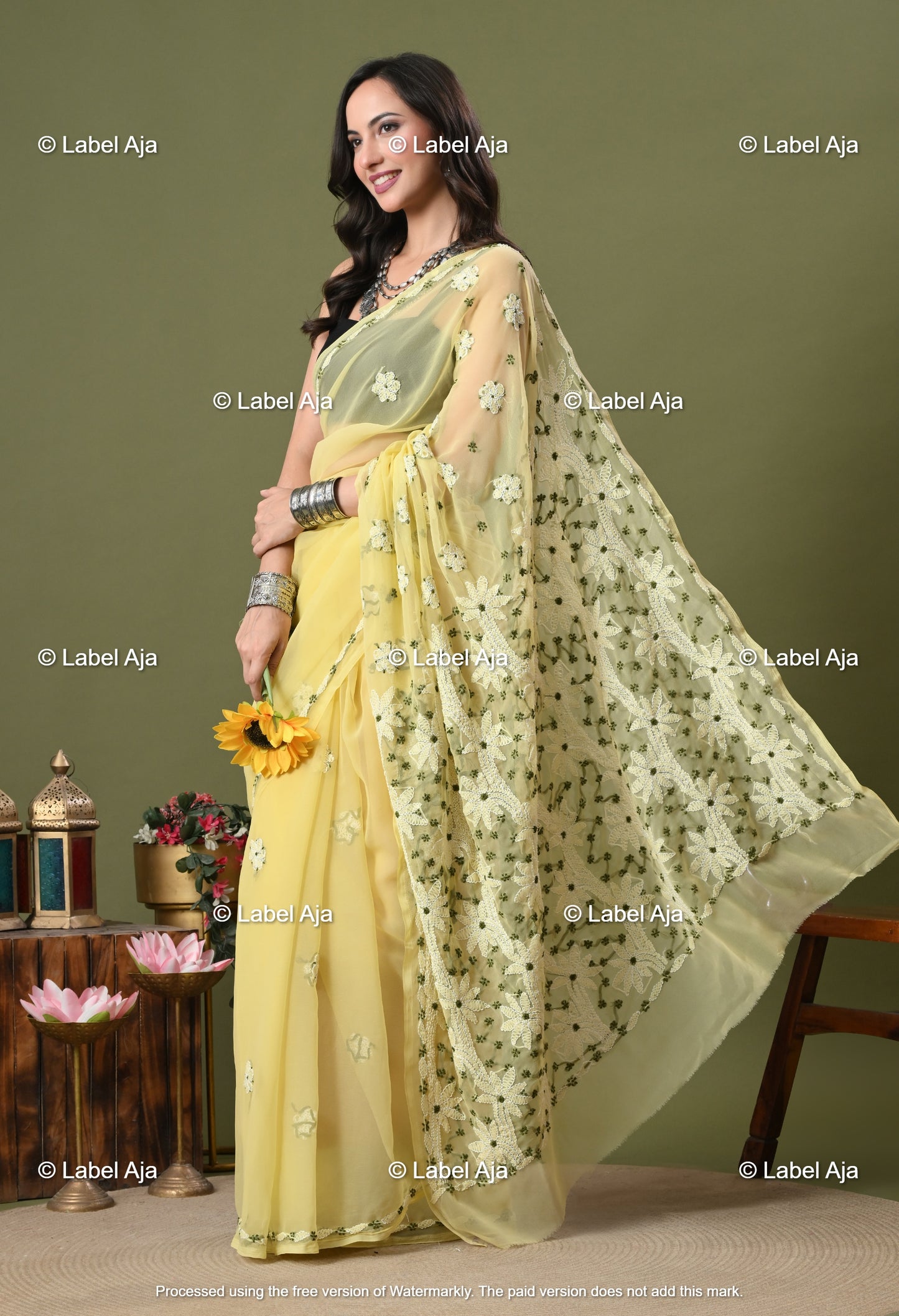 Georgette chikankari Saree with Attached Blouse Piece
