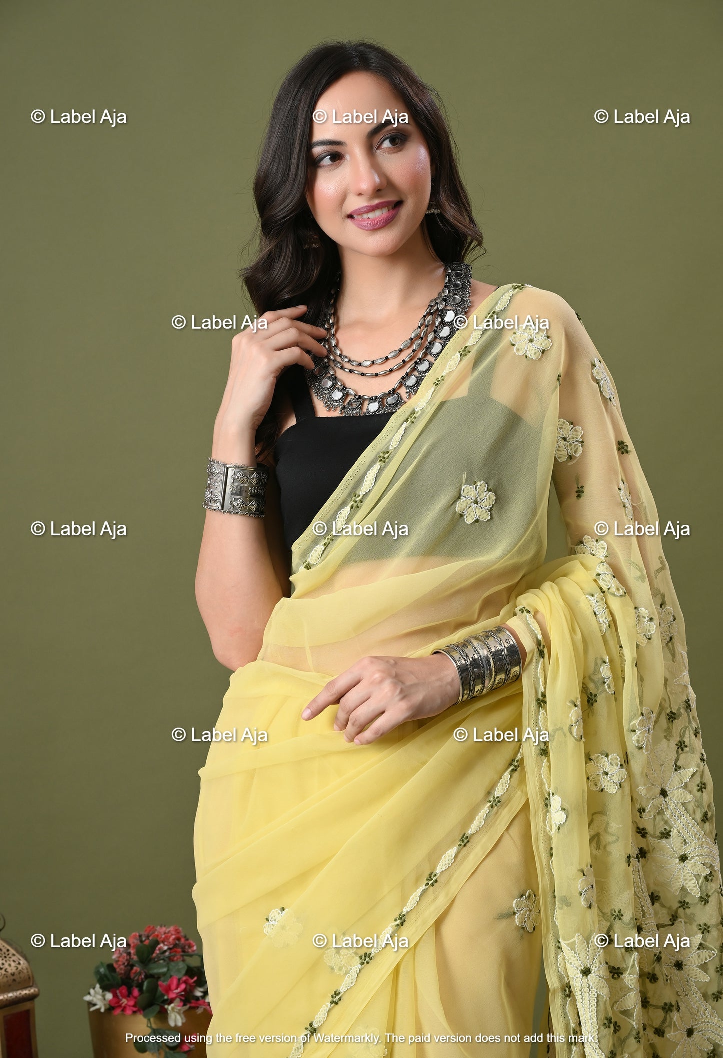 Georgette chikankari Saree with Attached Blouse Piece