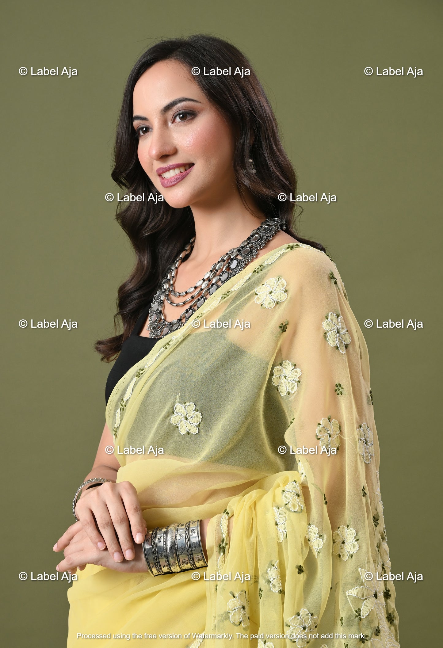Georgette chikankari Saree with Attached Blouse Piece