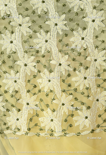 Georgette chikankari Saree with Attached Blouse Piece