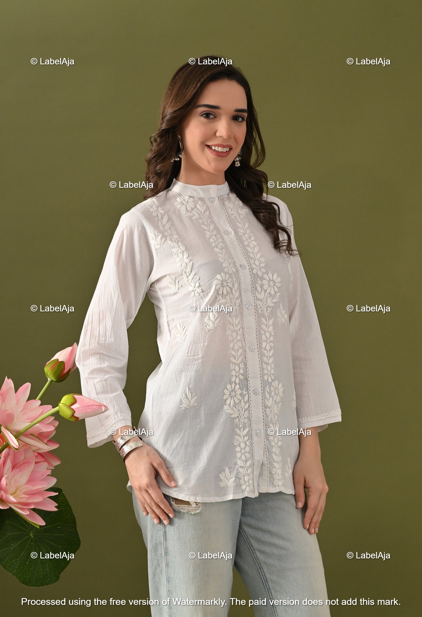 Tanvi mul cotton white chikankari shirt