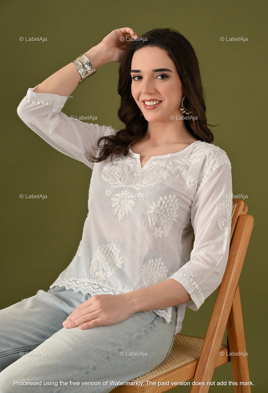 Enya mul cotton chikankari crop top