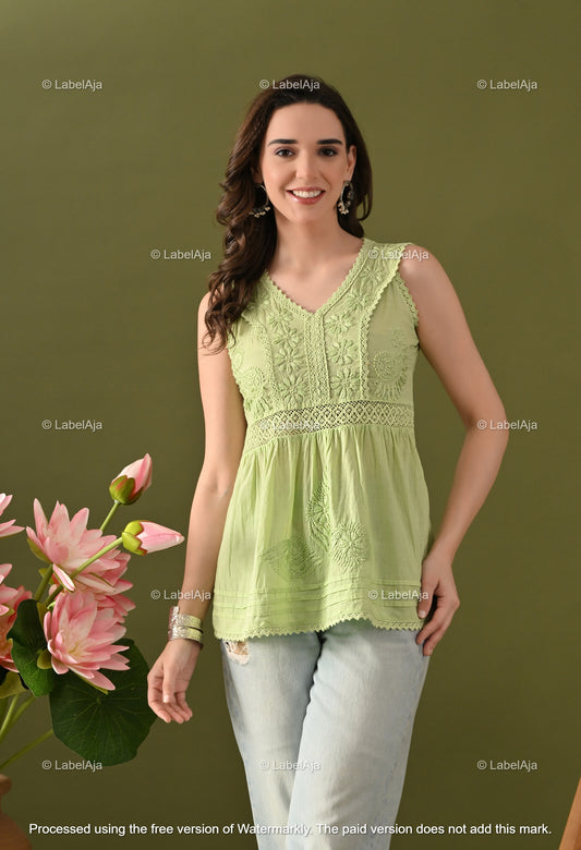 Amaira mul cotton chikankari short sleeveless top