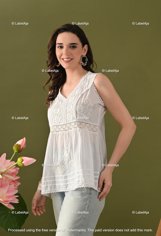 Amaira mul cotton chikankari short sleeveless top