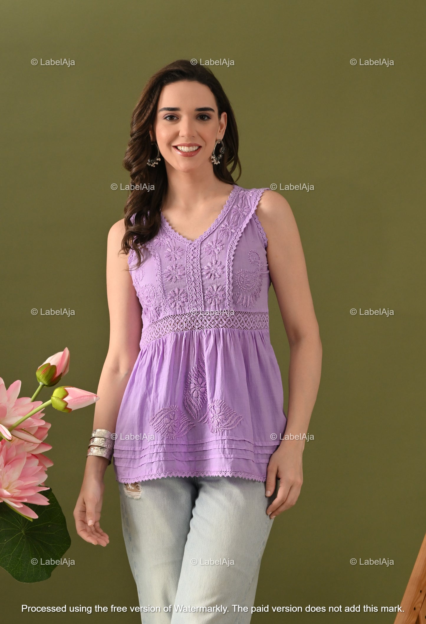 Amaira mul cotton chikankari short sleeveless top