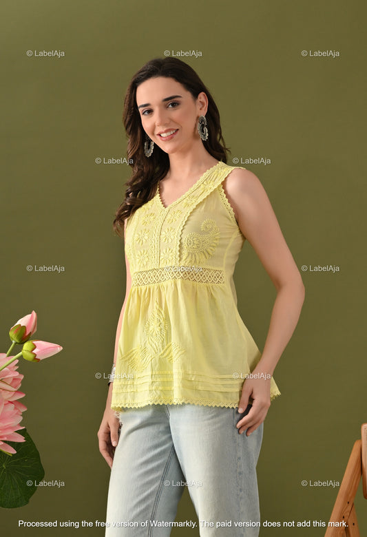 Amaira mul cotton chikankari short sleeveless top