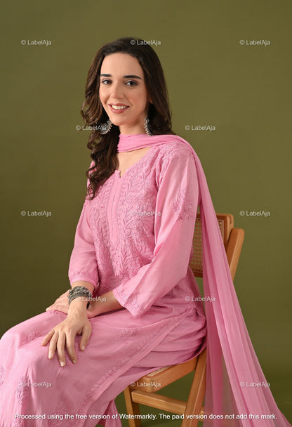 Lyla muslin chikanakri kurti, palazzo and dupatta set