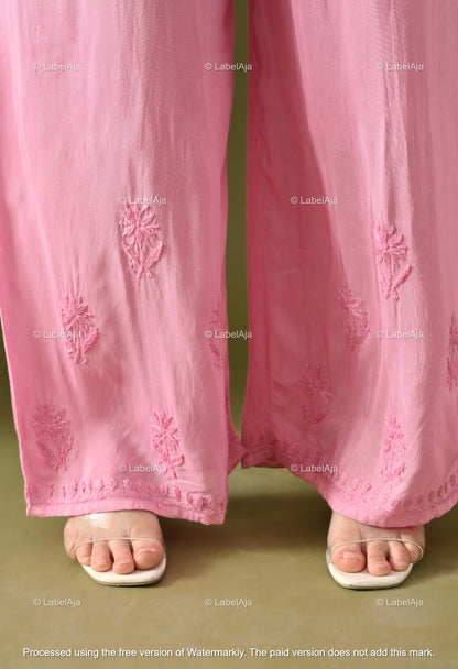 Lyla muslin chikanakri kurti, palazzo and dupatta set