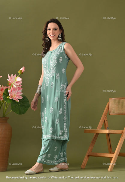 Aavya rayon cotton sleevless  Kurti and Palazzo set