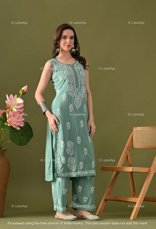 Aavya rayon cotton sleevless  Kurti and Palazzo set