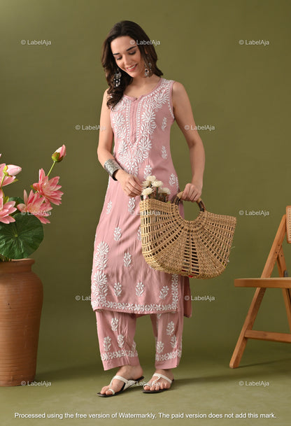 Aavya rayon cotton sleevless  Kurti and Palazzo set