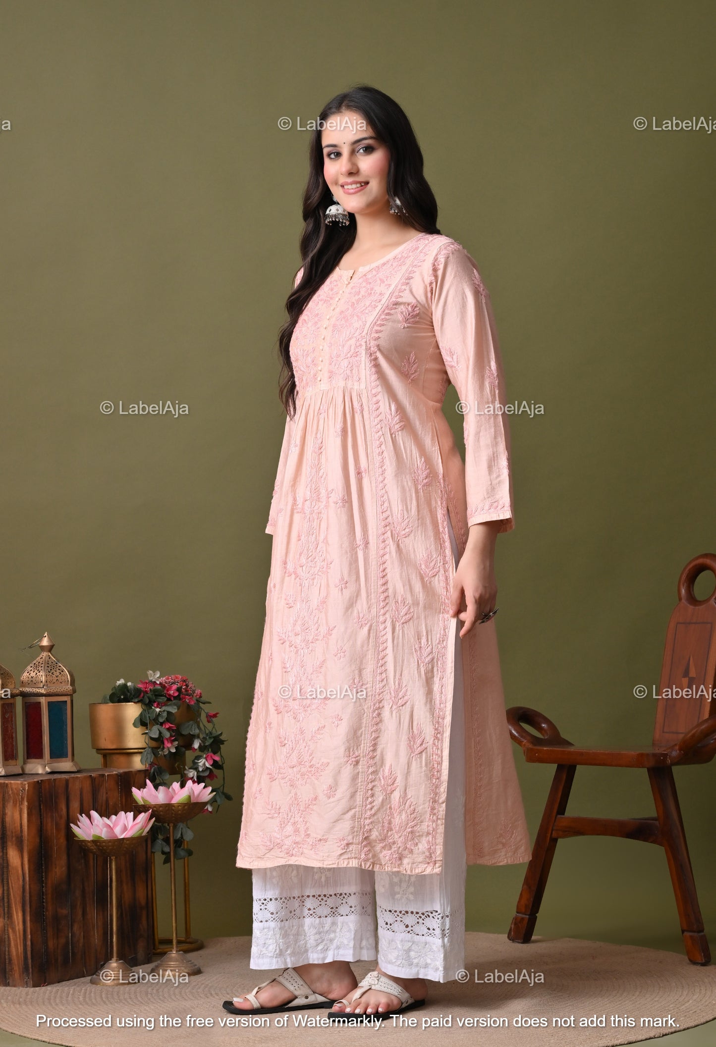 Niva chanderi silk Chikankari kurti