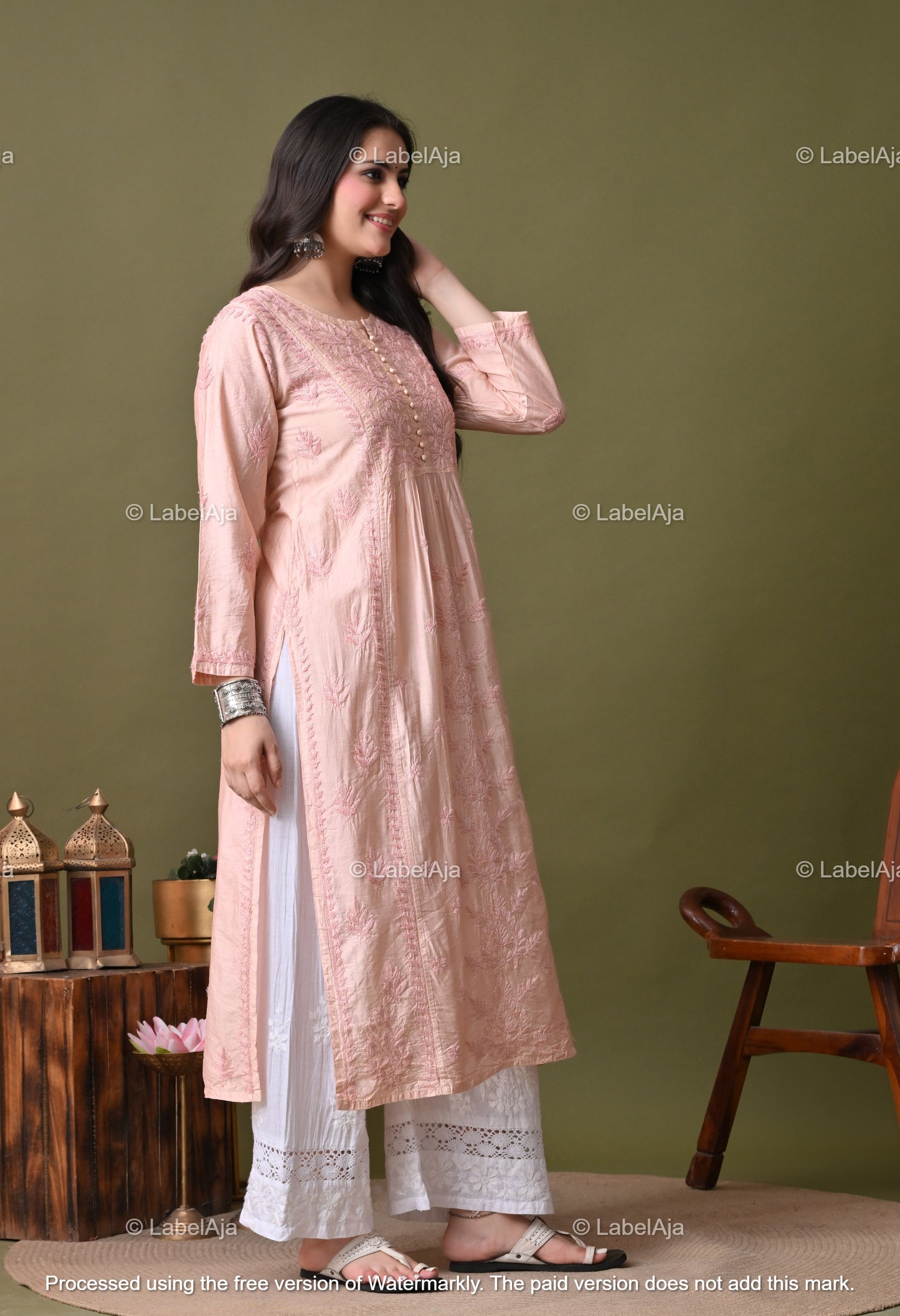 Niva chanderi silk Chikankari kurti