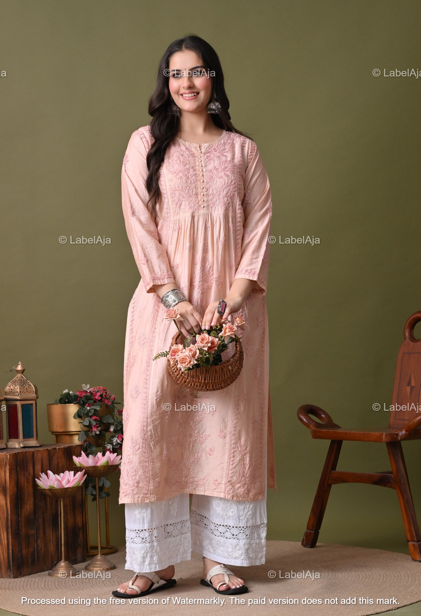 Niva chanderi silk Chikankari kurti